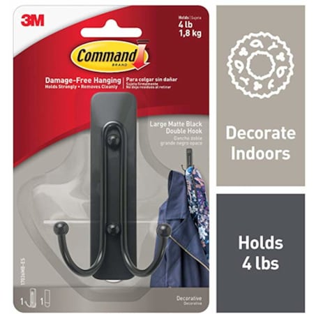 3M 3M Command 2 in. L Matte Black Metal Large Double Hook 4 lb. cap. 1 pk 17036MB-ES